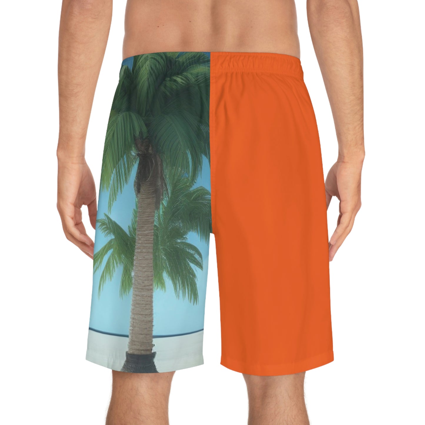 Men's Board Shorts Orange with Palmtree SharkBite Bay