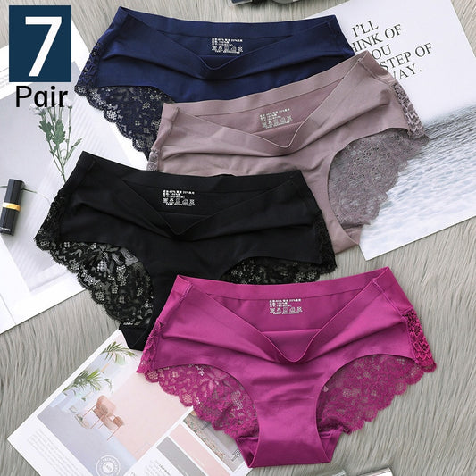 7Pcs Women Panties Iace lingerie Solid Color