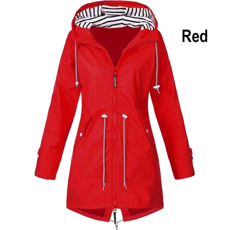 Women Waterproof Zipper Rain Jacket Solid Color Ladies Outdoor Lightweight Raincoats Plus Size S-5XL