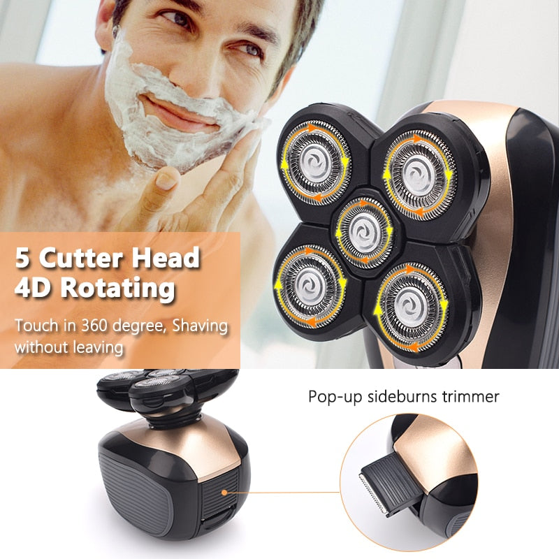 Men Electric Shaver New 5-in-1 4D Floating Head Razor Portable Rechargeable IPX7 Waterproof Bald Shaving Nose Body Hair Trimmer