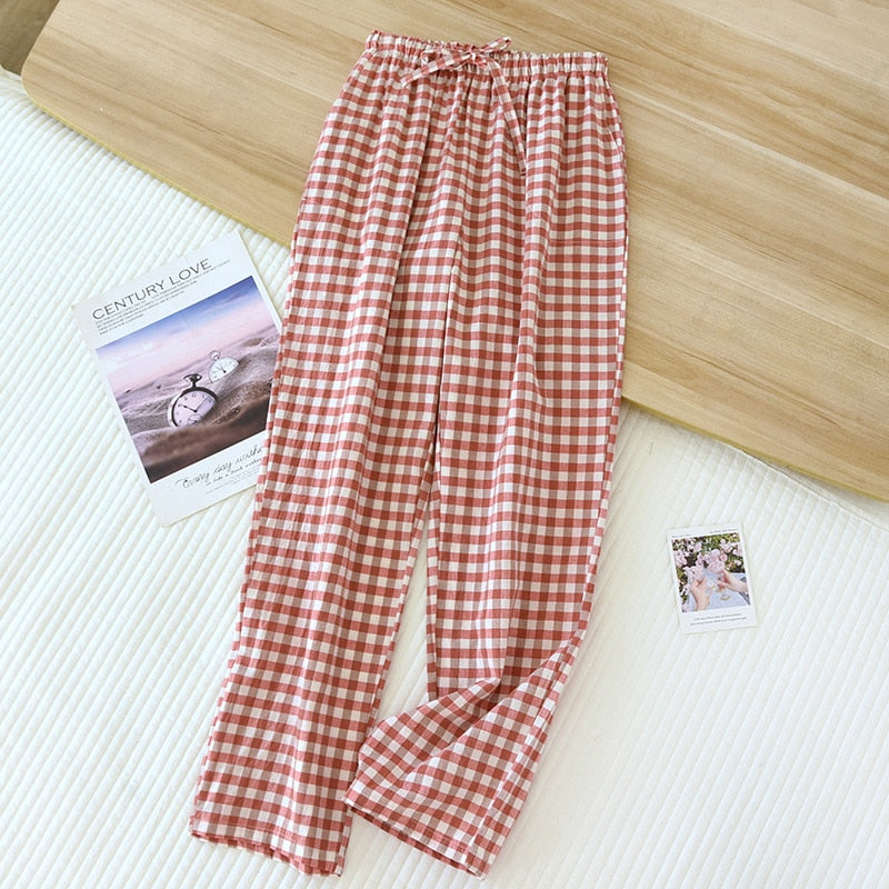 Plaid Pajama Bottoms - Warm Weather 100% cotton simple casual pants