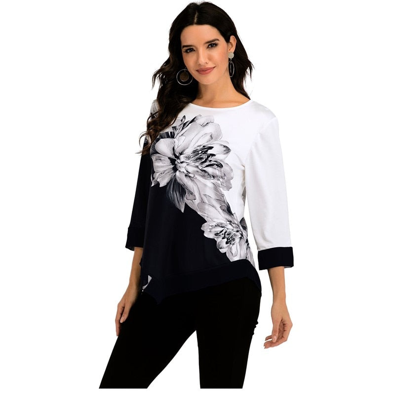 Women Spring Floral Blouse 3/4 Sleeve