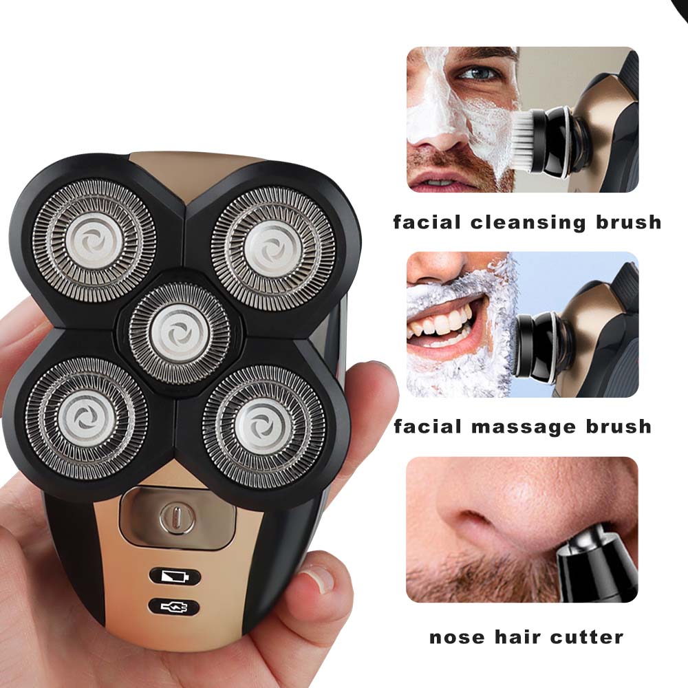 Men Electric Shaver New 5-in-1 4D Floating Head Razor Portable Rechargeable IPX7 Waterproof Bald Shaving Nose Body Hair Trimmer