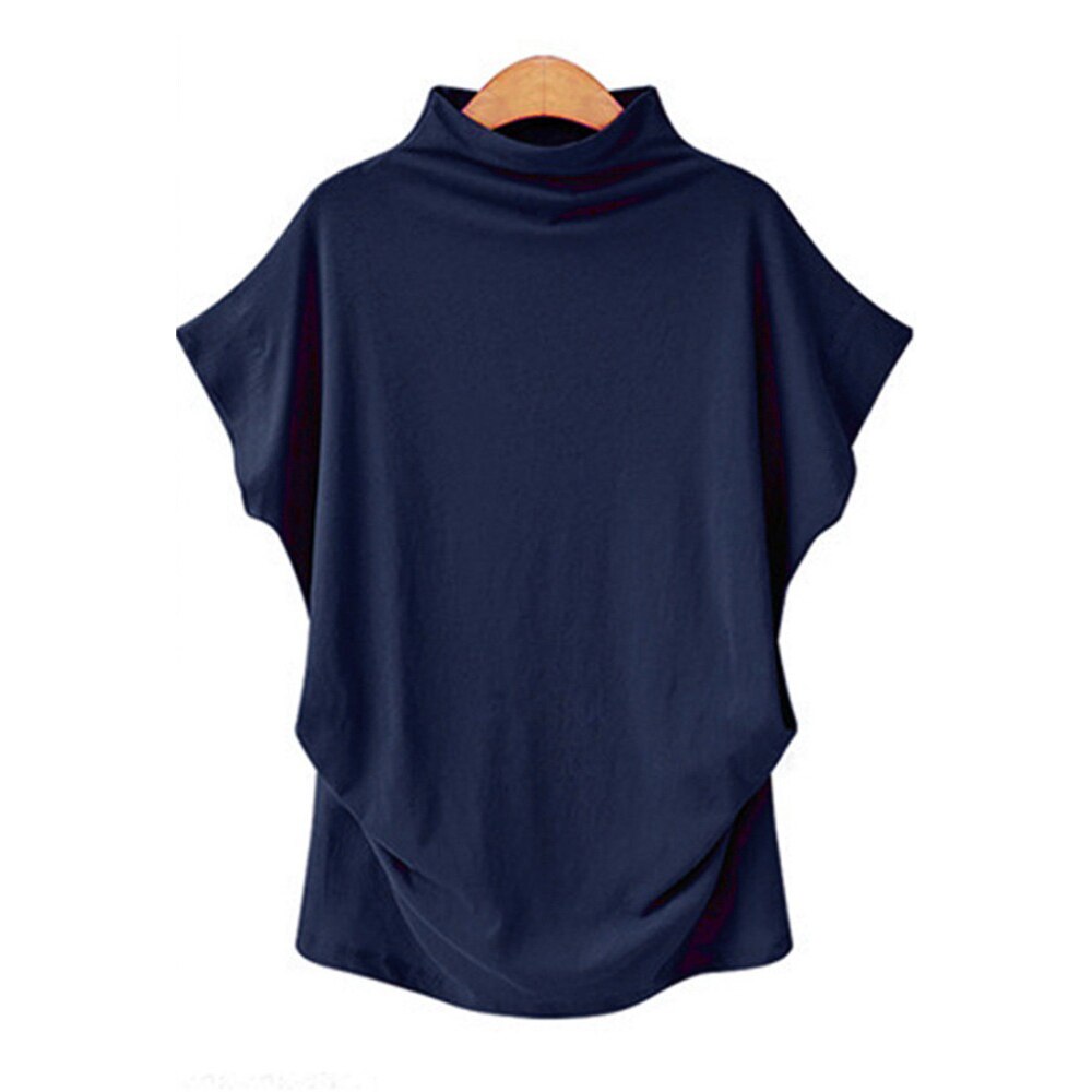 Euramerican Style Womens Clothing Turtleneck Bat Sleeve Blouse Loose Casual Short Sleeve T-Shirt