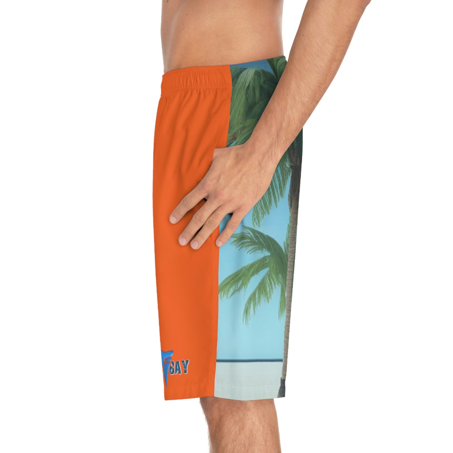 Men's Board Shorts Orange with Palmtree SharkBite Bay